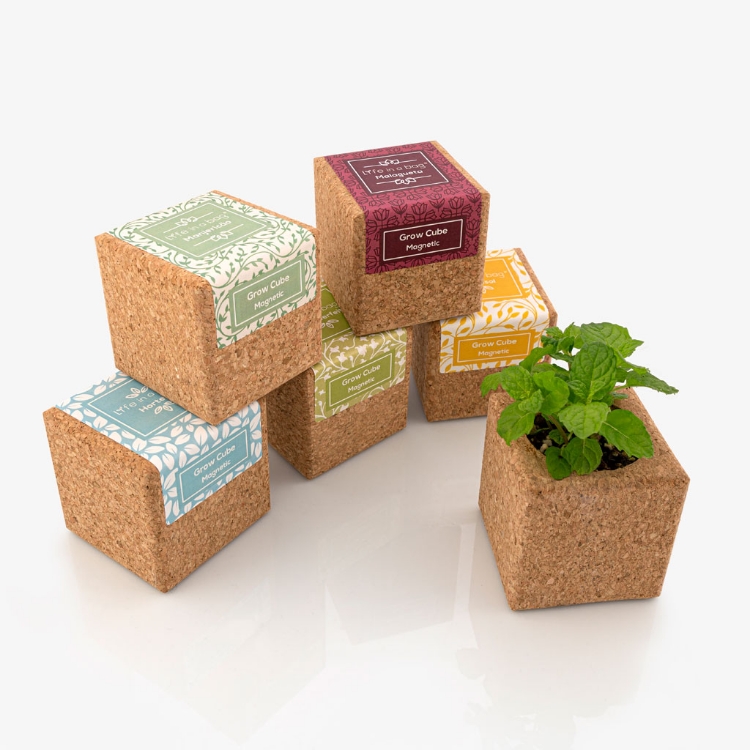 Cork cube with magnet to grow chilippeper